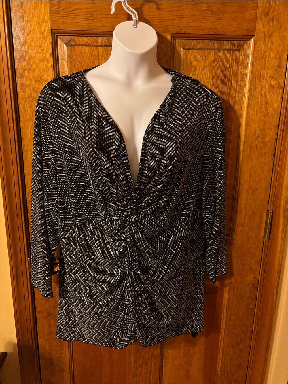 J.B.S. Black and Silver Chevron Twist-Front Tunic
